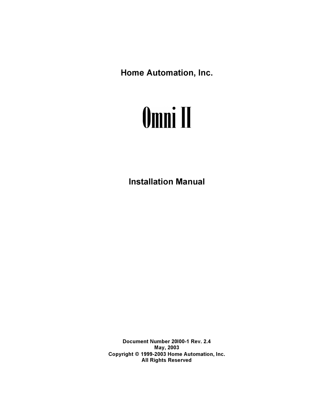 Home Automation 20A00-1 installation manual Home Automation, Inc Installation Manual 