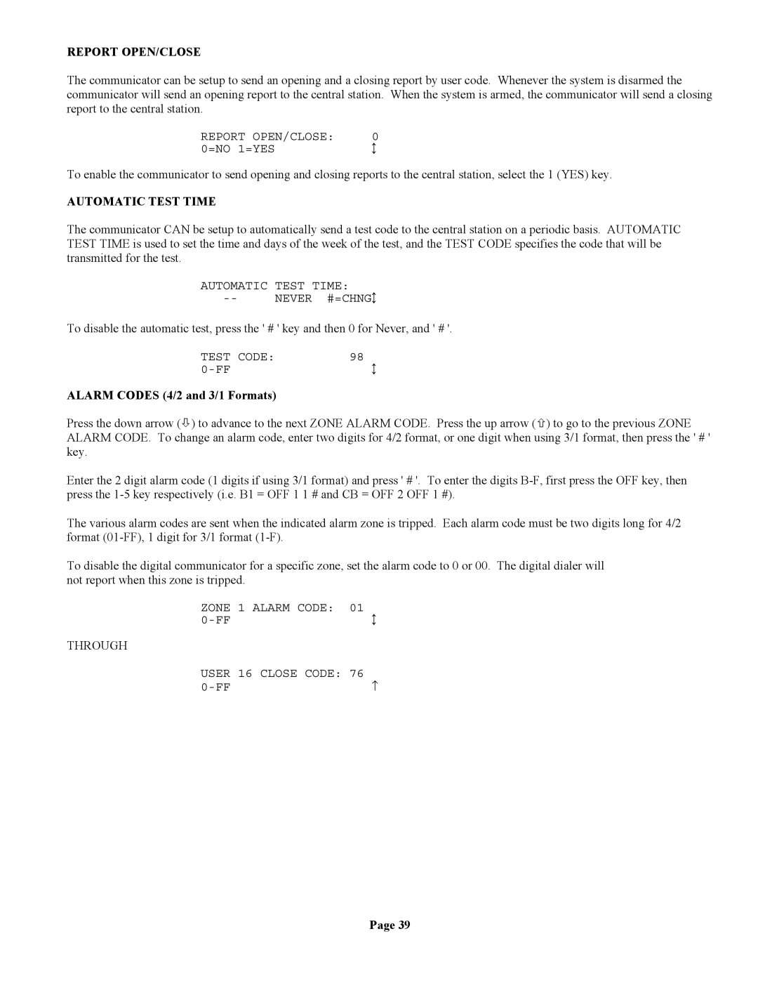 Home Automation 20A00-1 installation manual Report OPEN/CLOSE, Automatic Test Time 