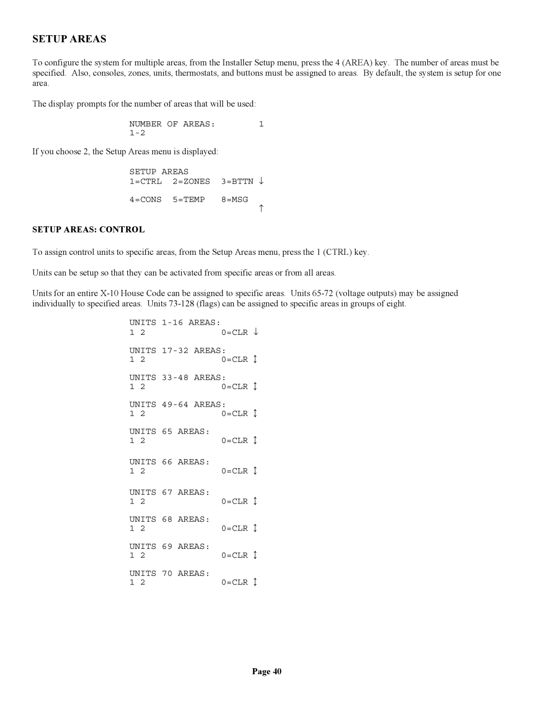 Home Automation 20A00-1 installation manual Setup Areas Control 