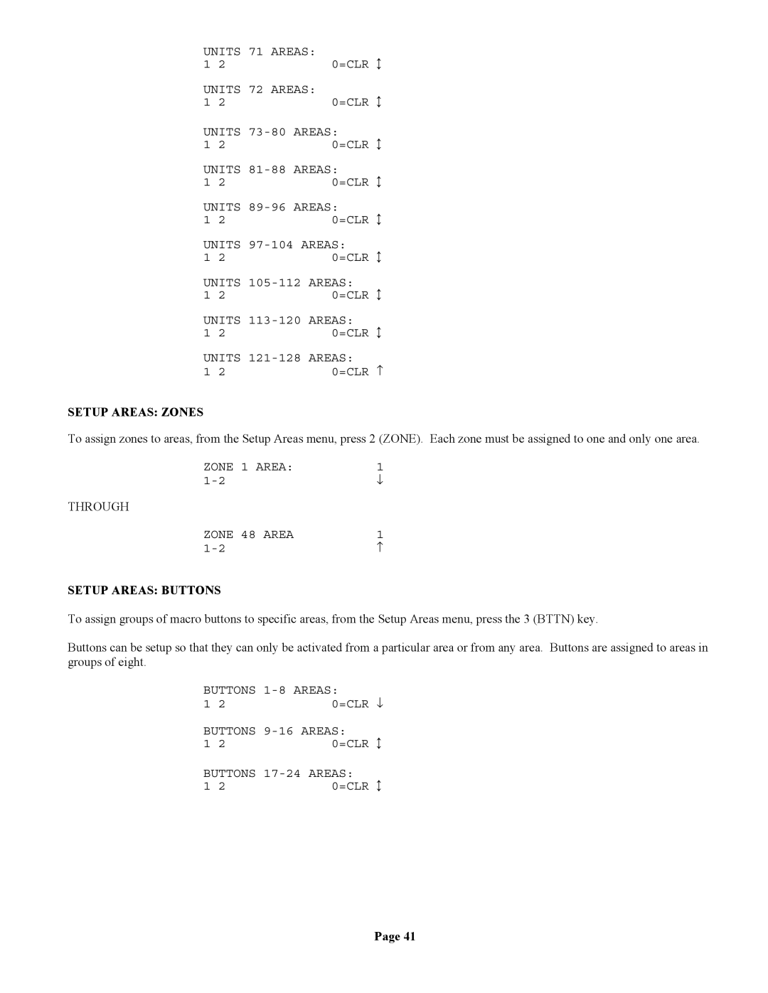 Home Automation 20A00-1 installation manual Setup Areas Zones, Setup Areas Buttons 