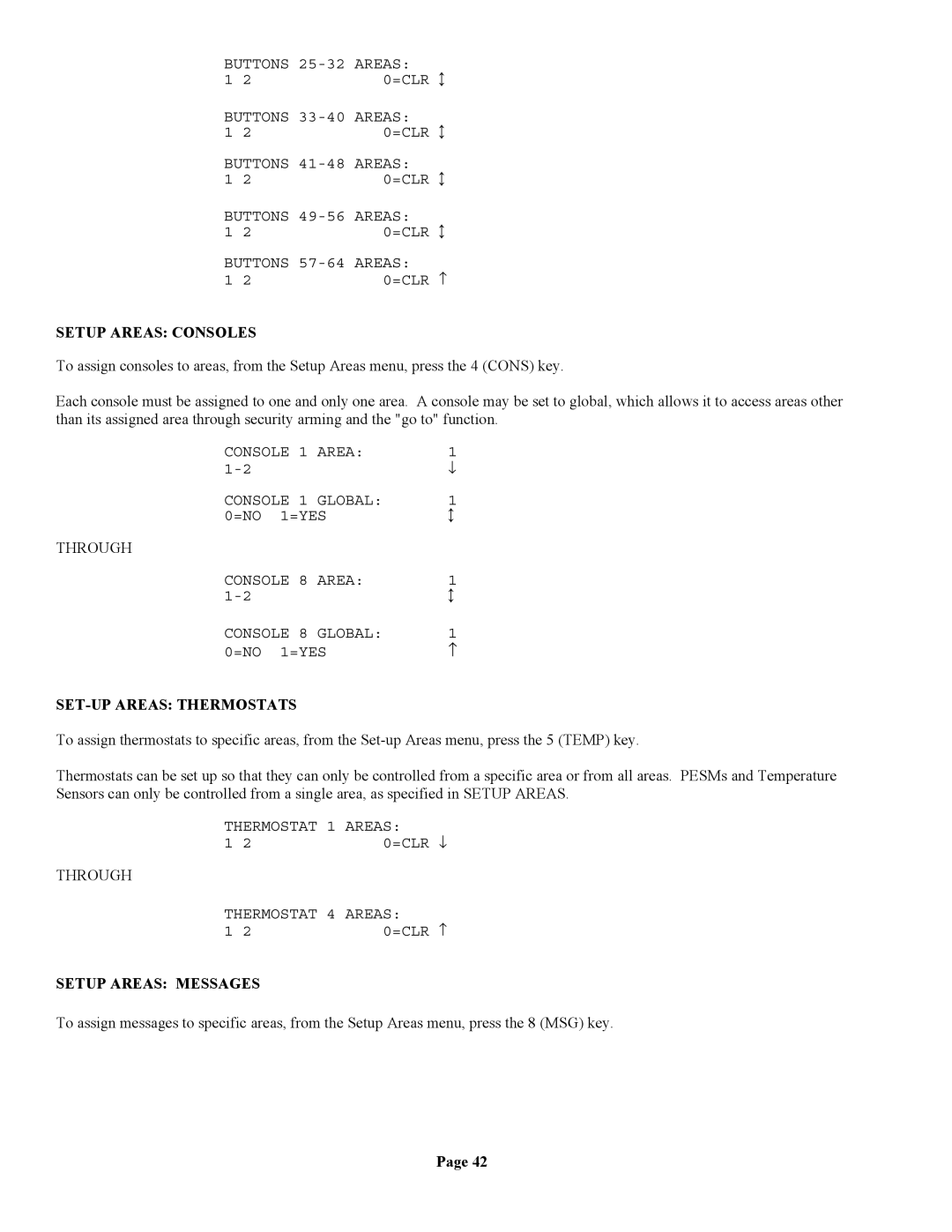 Home Automation 20A00-1 installation manual Setup Areas Consoles, SET-UP Areas Thermostats, Setup Areas Messages 