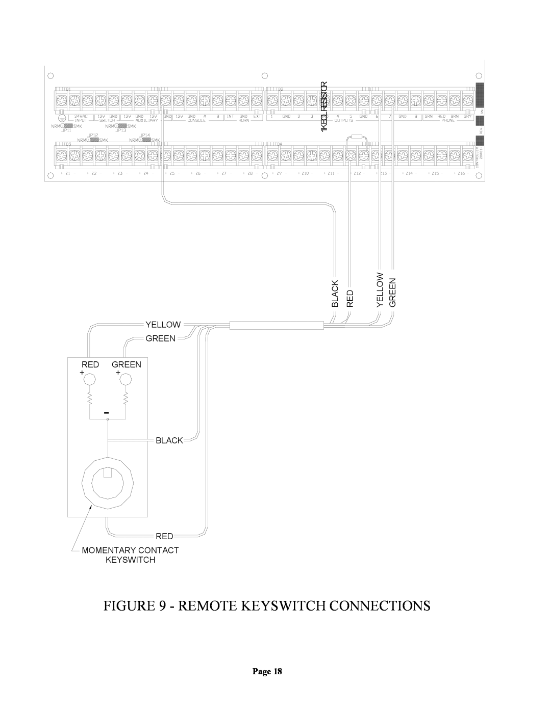 Home Automation 20A00-1 installation manual Remote Keyswitch Connections, Page, 1KEOLRESISTOR, Black Red, Yellow Green 