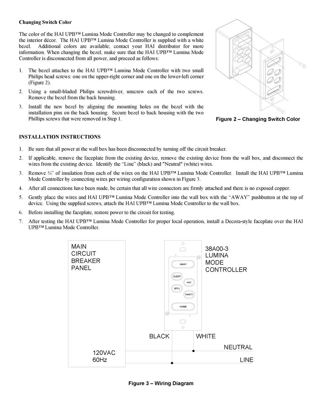 Home Automation 38A00-3 operating instructions Changing Switch Color, Installation Instructions 