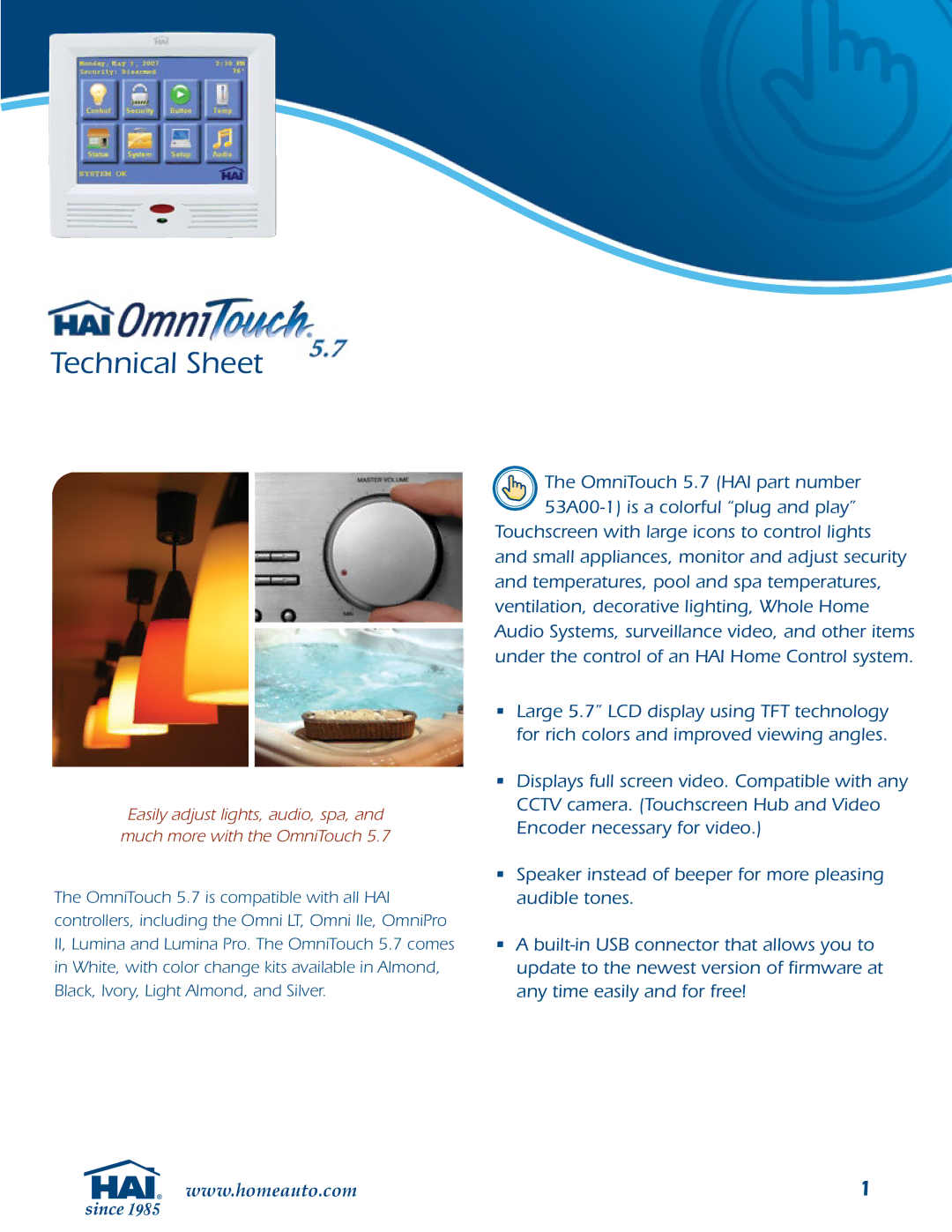 Home Automation 53A00-1 manual Technical Sheet 