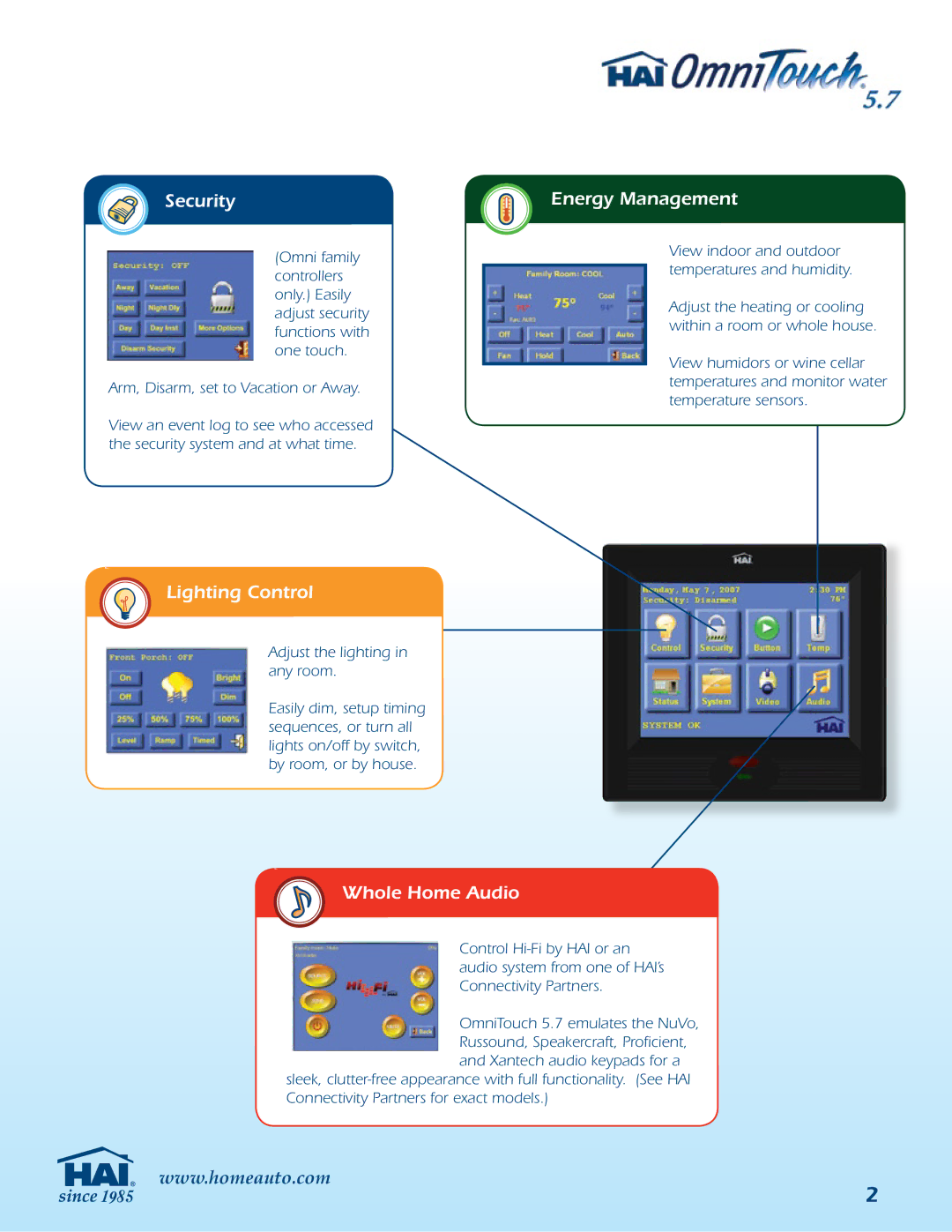 Home Automation 53A00-1 manual Security, Lighting Control, Energy Management, Whole Home Audio 