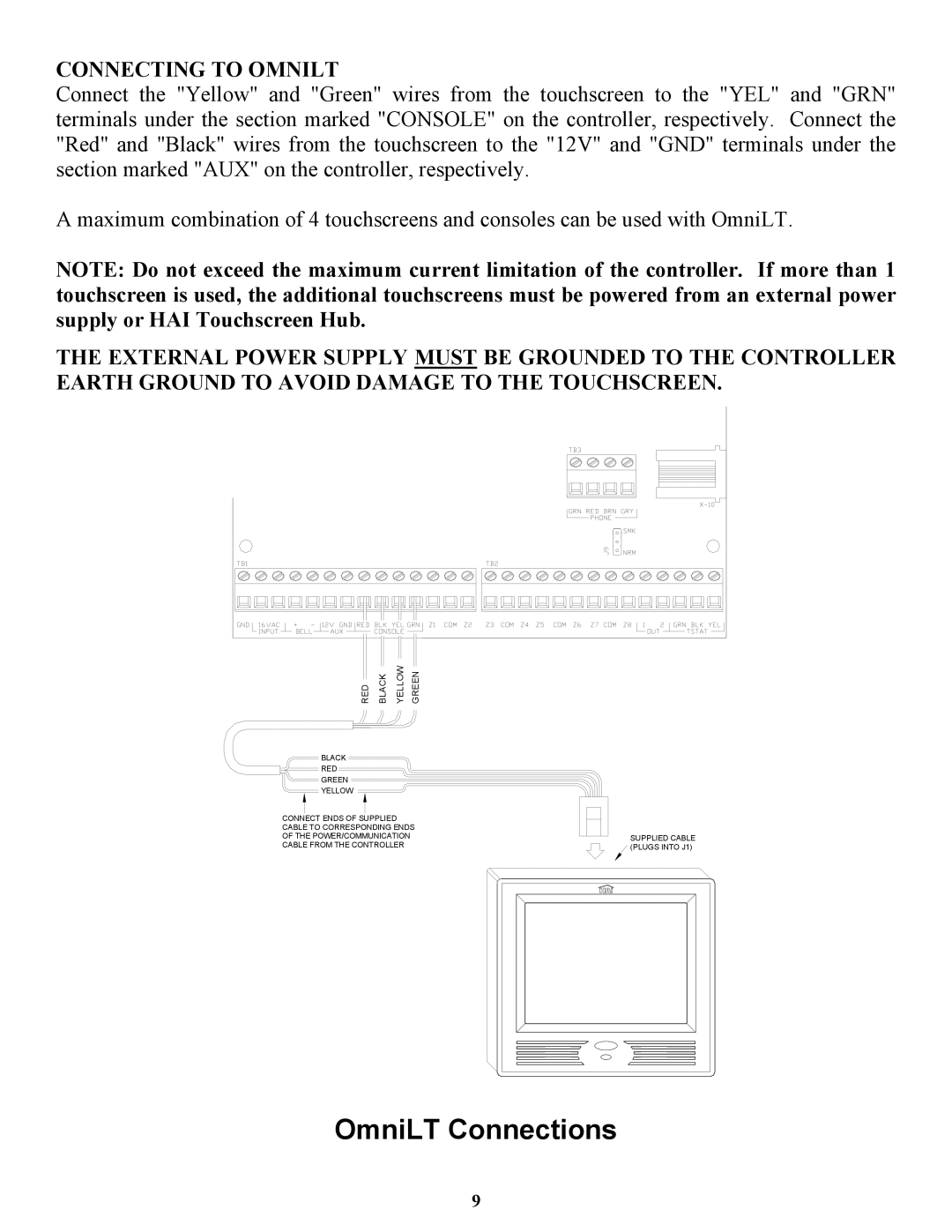 Home Automation 53A00-1 installation manual Connecting to Omnilt, RED Black Yellow Green 