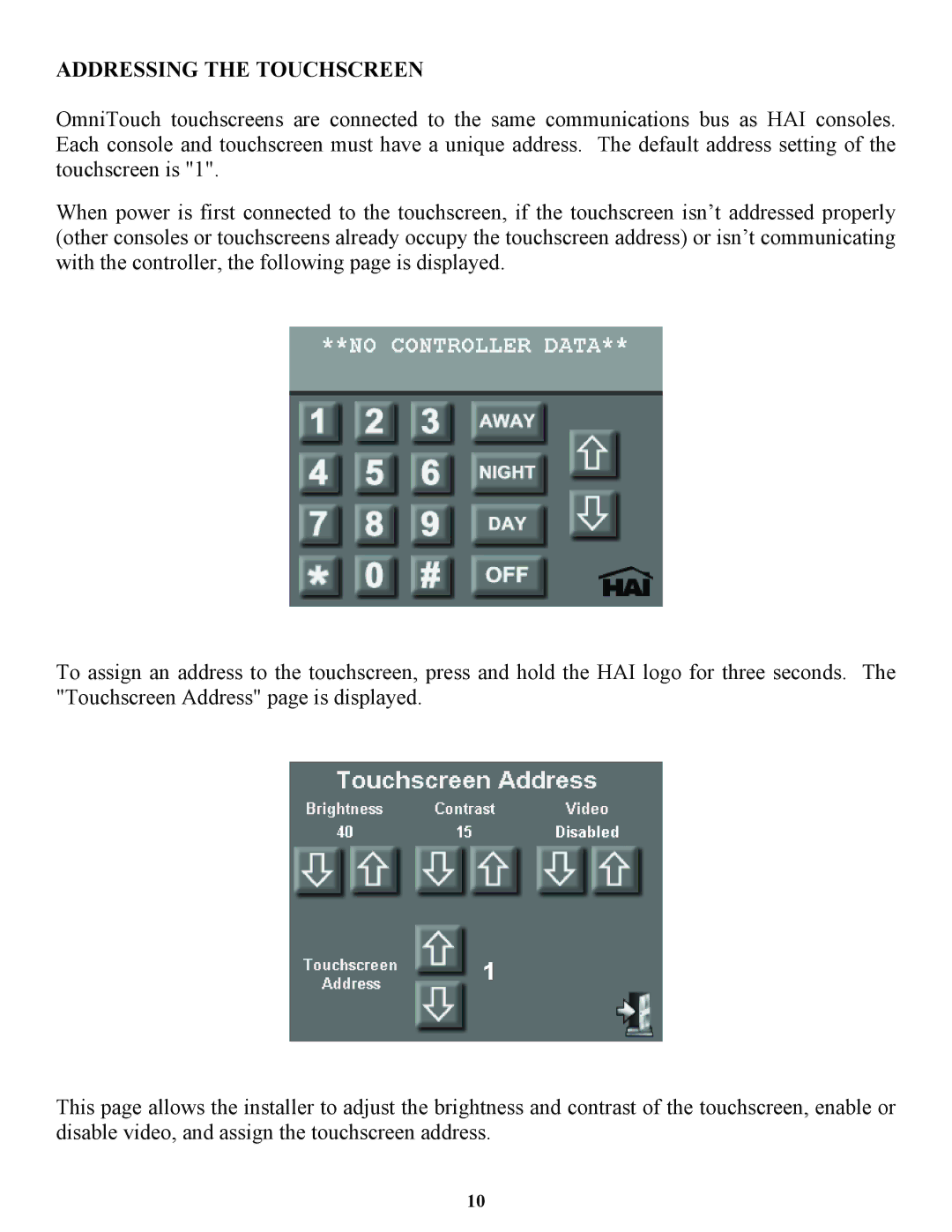 Home Automation 53A00-1 installation manual Addressing the Touchscreen 