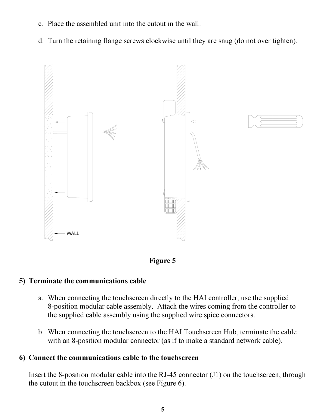 Home Automation 53A00-1 Terminate the communications cable, Connect the communications cable to the touchscreen 