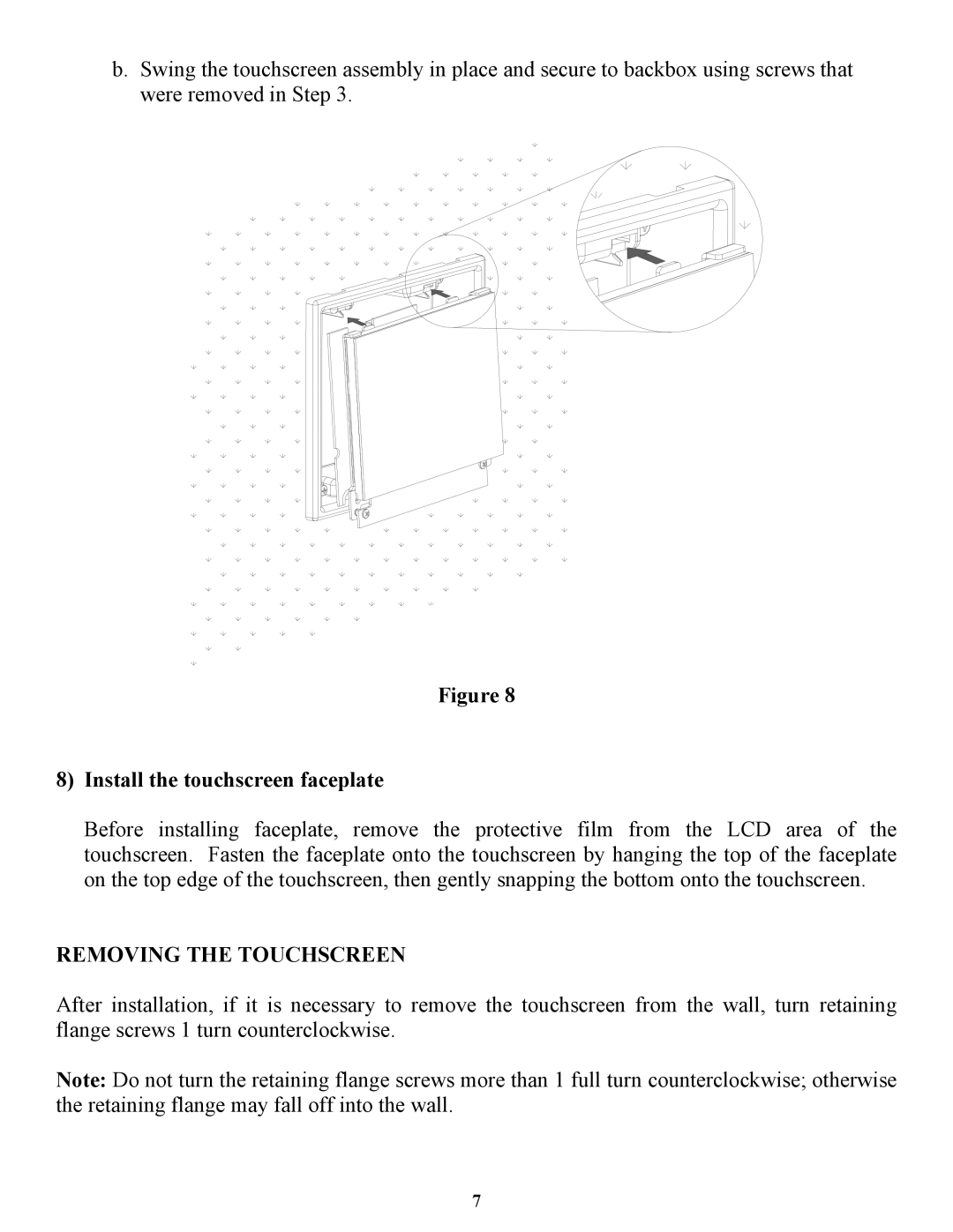 Home Automation 53A00-1 installation manual Install the touchscreen faceplate, Removing the Touchscreen 