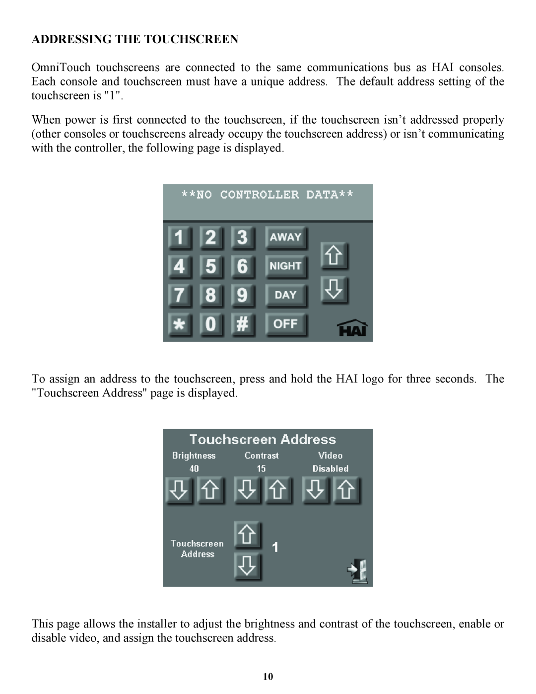 Home Automation 53A00-1 installation manual Addressing The Touchscreen 