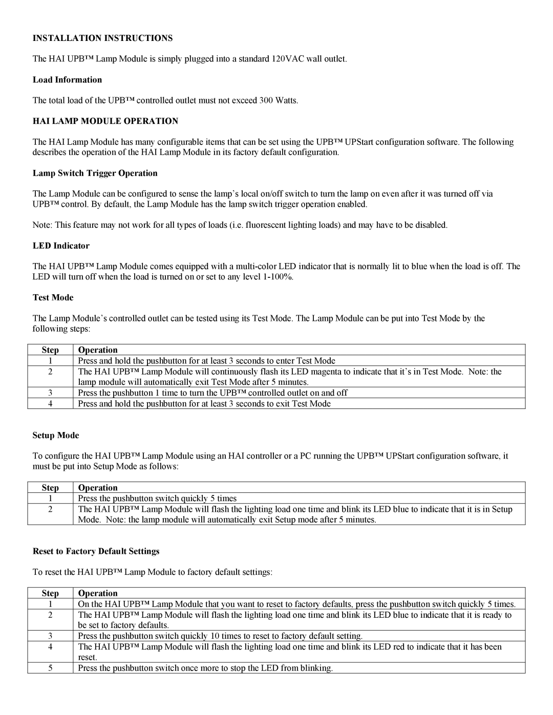 Home Automation 59A00-1 manual Installation Instructions, HAI Lamp Module Operation 