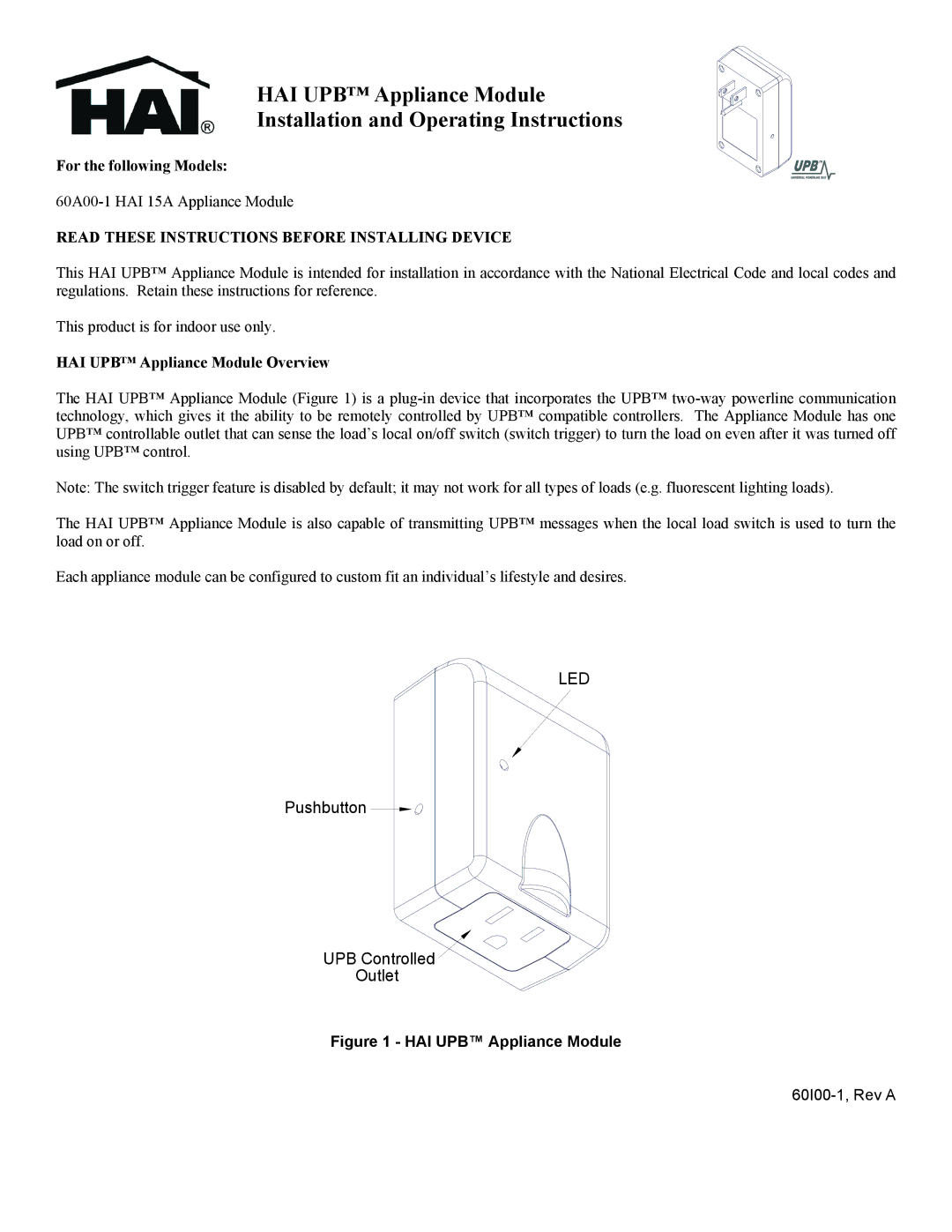 Home Automation 60A00-1 HAI 15A manual For the following Models, Read These Instructions Before Installing Device 