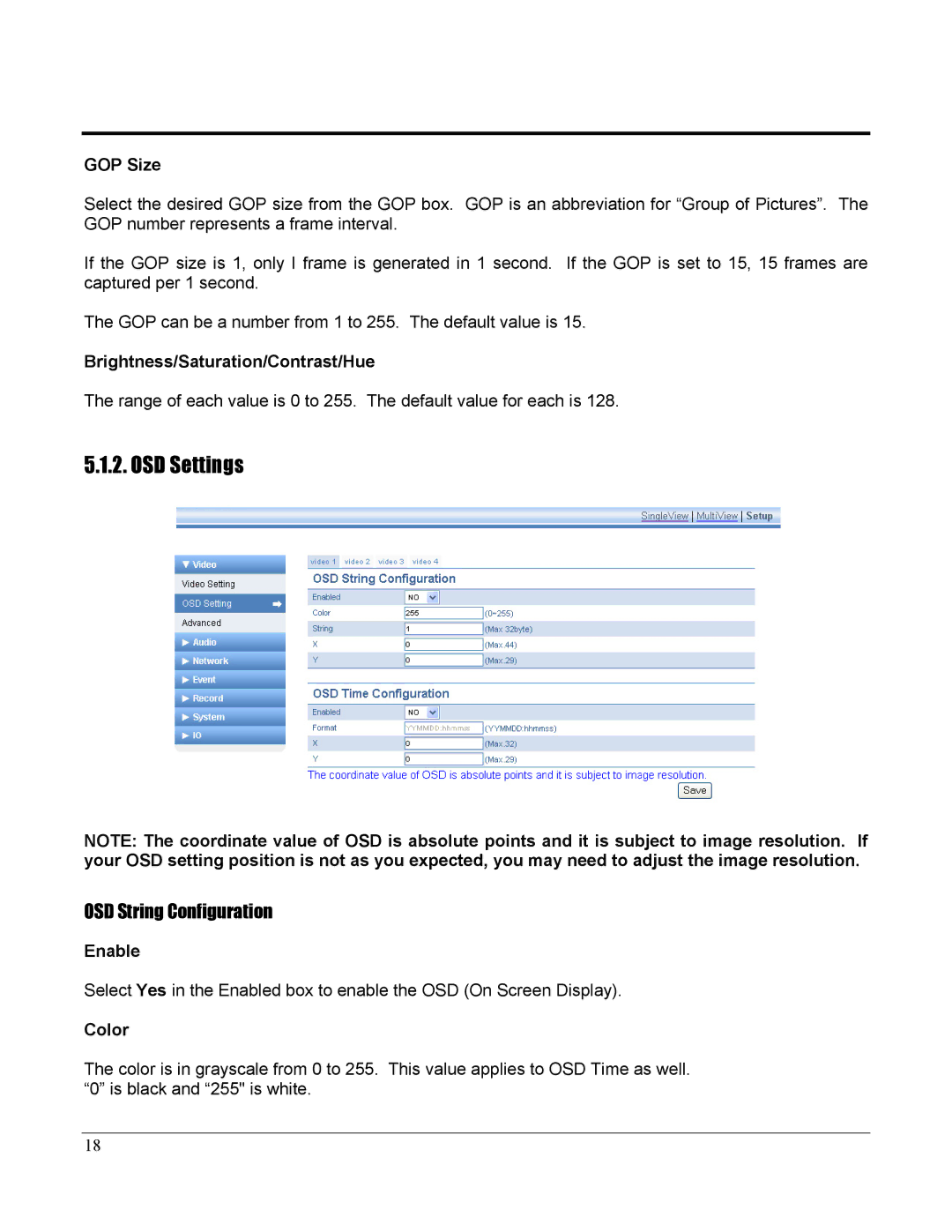 Home Automation 87A00-1 manual OSD Settings, OSD String Configuration 