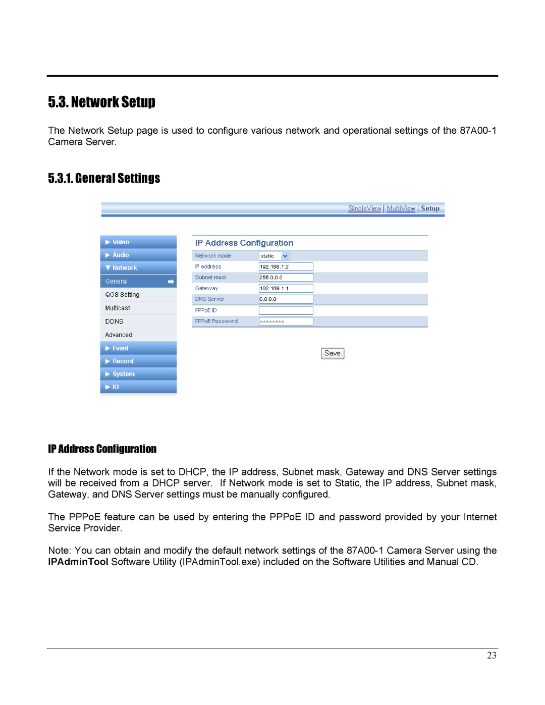 Home Automation 87A00-1 manual Network Setup, General Settings, IP Address Configuration 