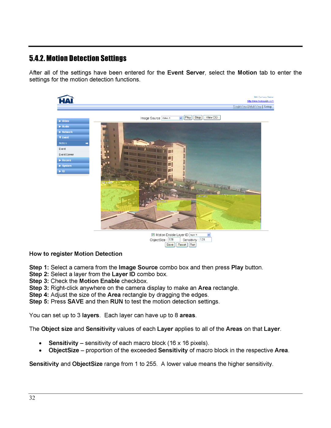 Home Automation 87A00-1 Motion Detection Settings, How to register Motion Detection, Check the Motion Enable checkbox 