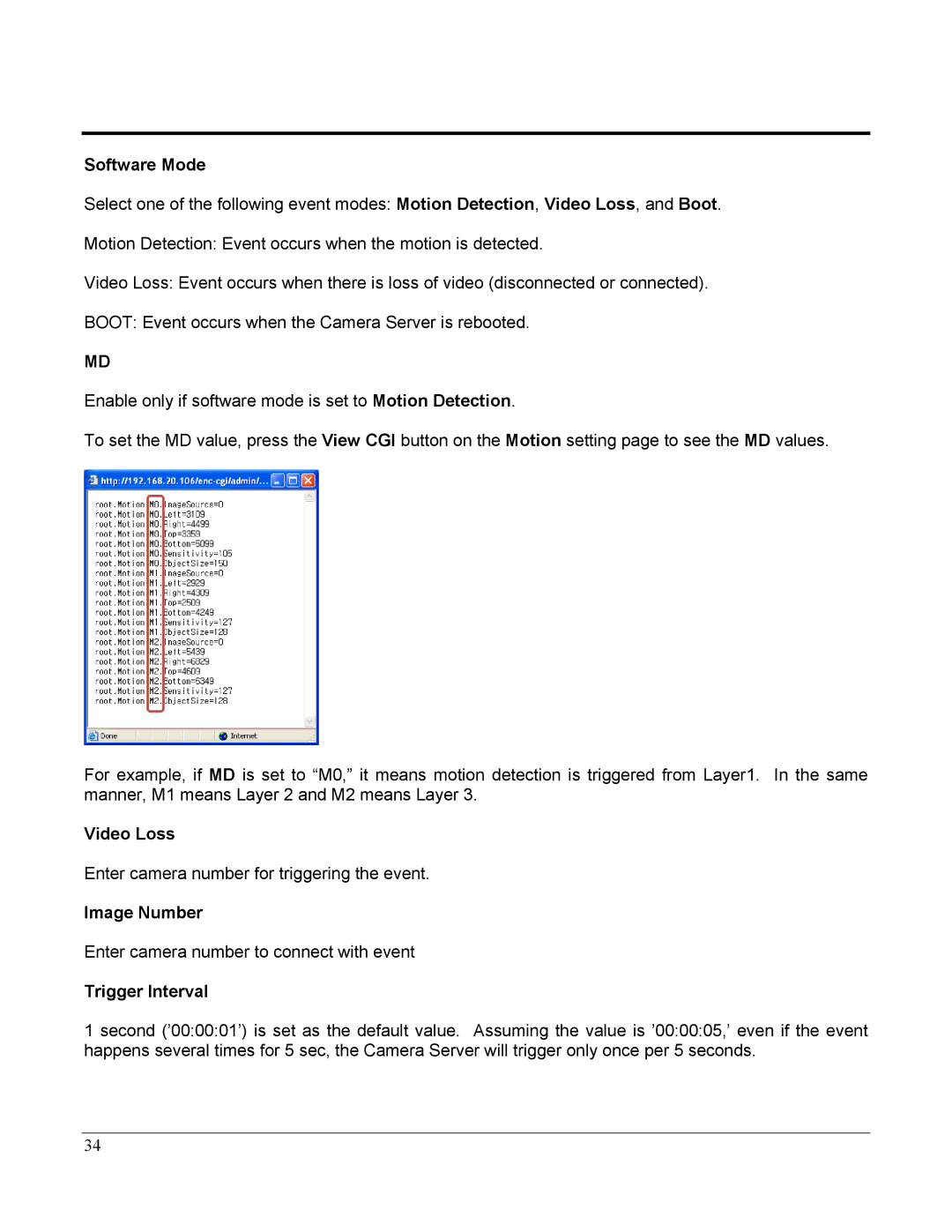 Home Automation 87A00-1 manual Software Mode, Video Loss, Image Number, Trigger Interval 