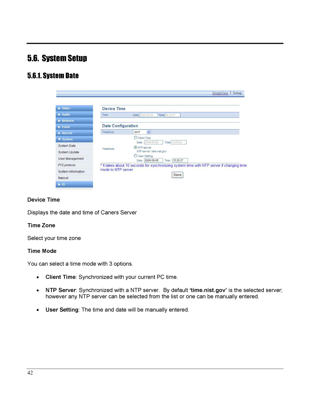 Home Automation 87A00-1 manual System Setup, System Date, Device Time, Time Zone, Time Mode 