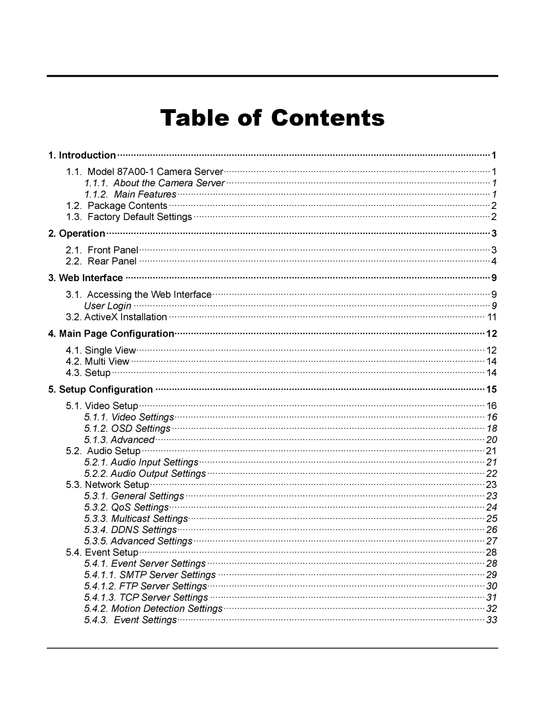 Home Automation 87A00-1 manual Table of Contents 