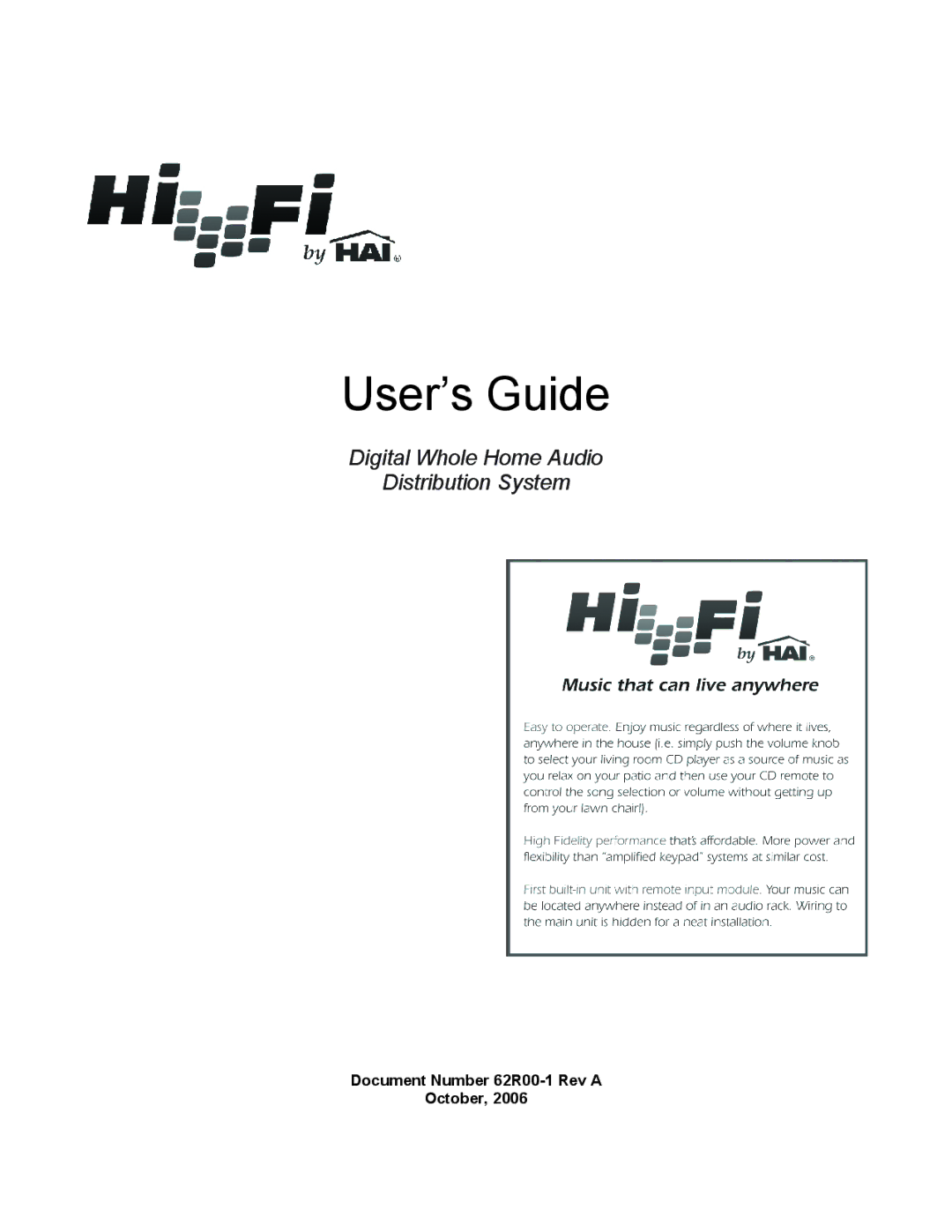 Home Automation Digital Whole Home Audio Distribution System manual User’s Guide 