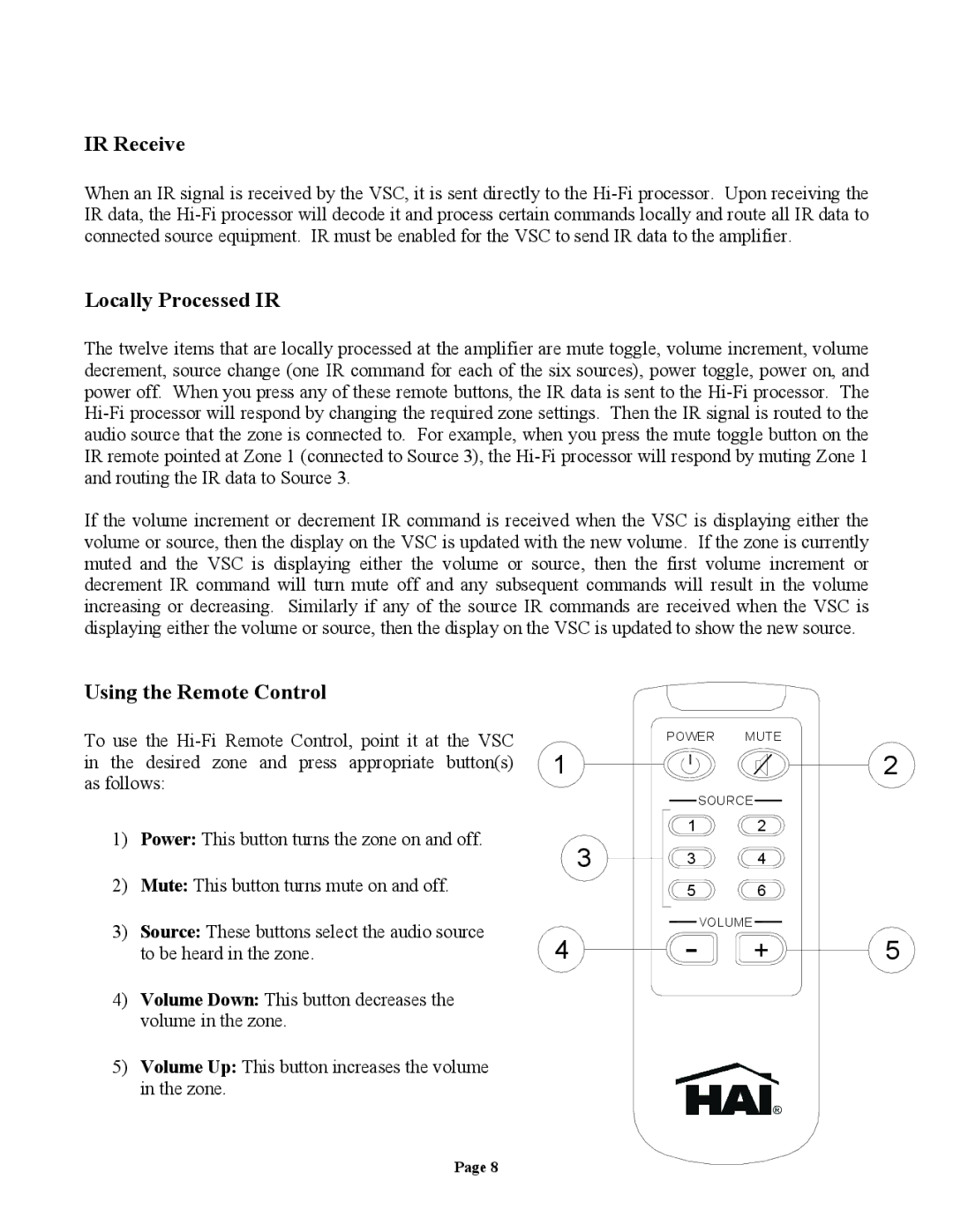 Home Automation Digital Whole Home Audio Distribution System IR Receive, Locally Processed IR, Using the Remote Control 