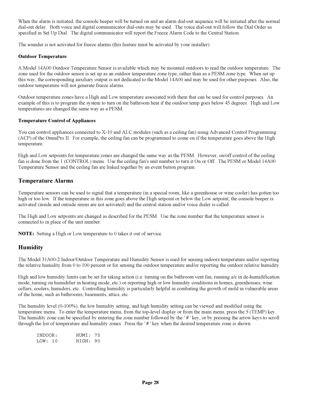 Home Automation II owner manual Temperature Alarms, Humidity, Outdoor Temperature, Temperature Control of Appliances 