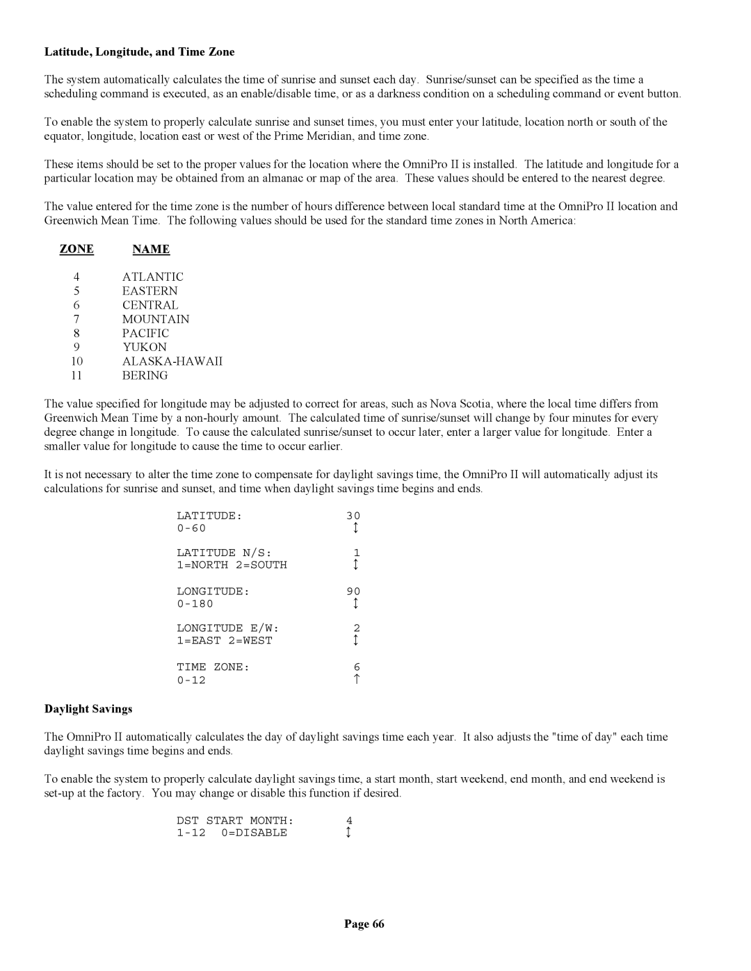 Home Automation II owner manual Latitude, Longitude, and Time Zone, Zone Name, Daylight Savings 