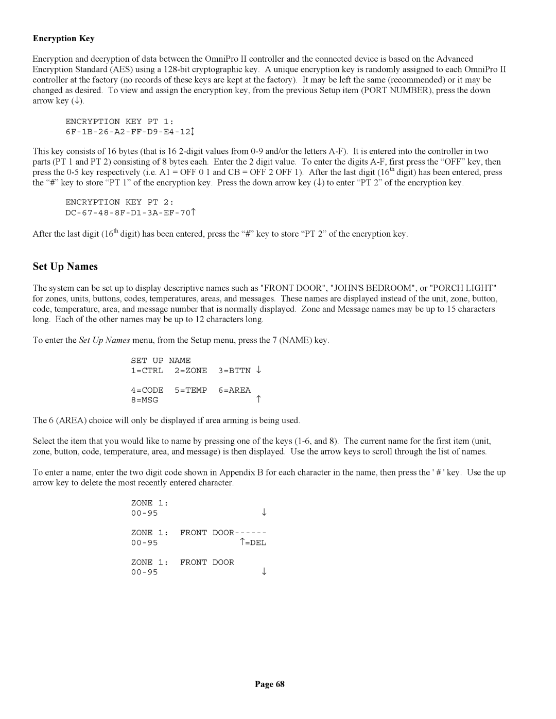 Home Automation II owner manual Set Up Names, Encryption Key 