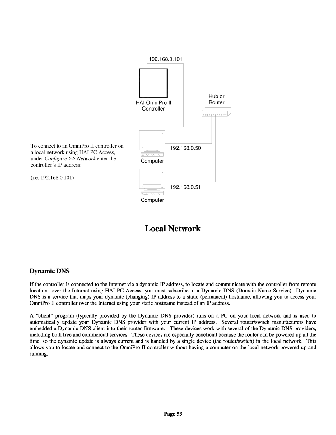 Home Automation OmniPro II owner manual Local Network, Dynamic DNS, Page 