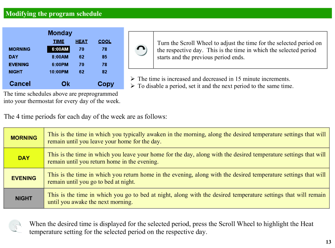 Home Automation RC-2000, RC-1000 manual time periods for each day of the week are as follows 