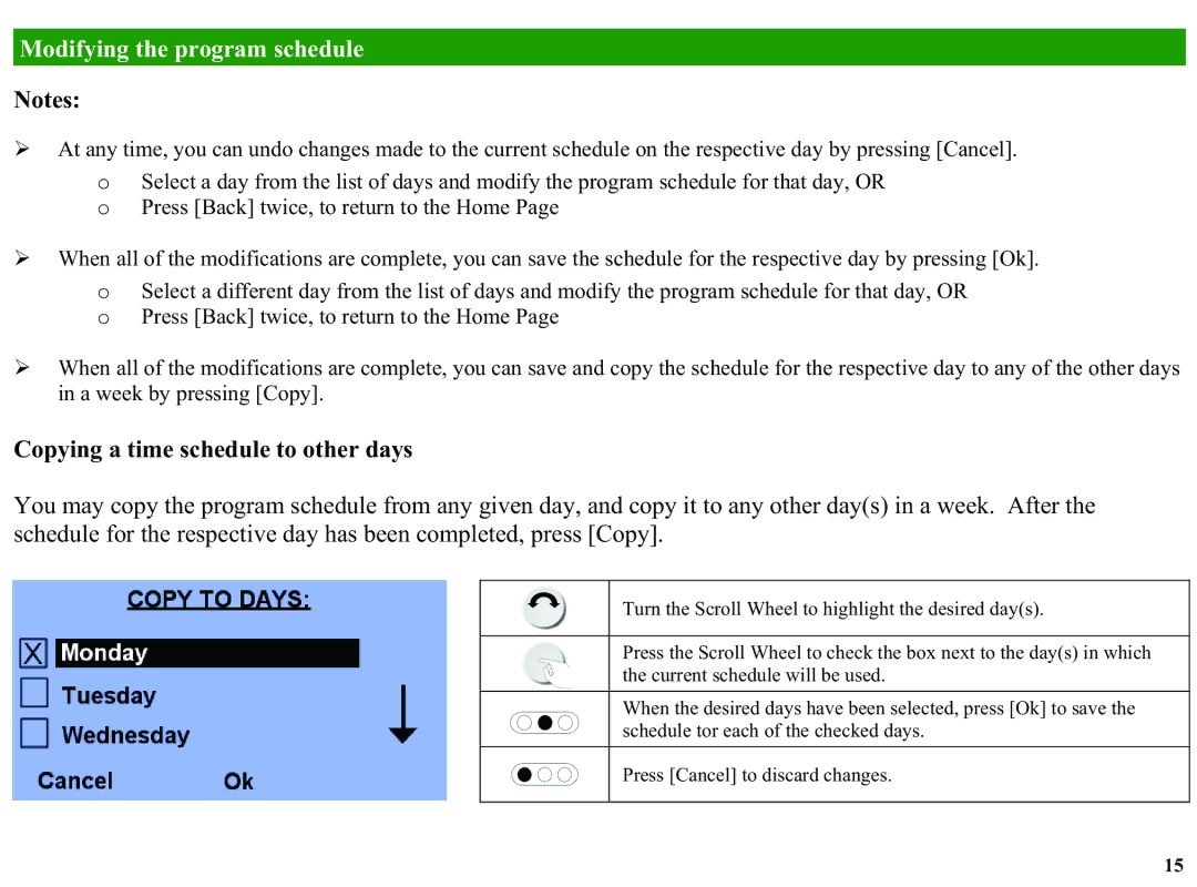 Home Automation RC-2000, RC-1000 manual Copying a time schedule to other days 