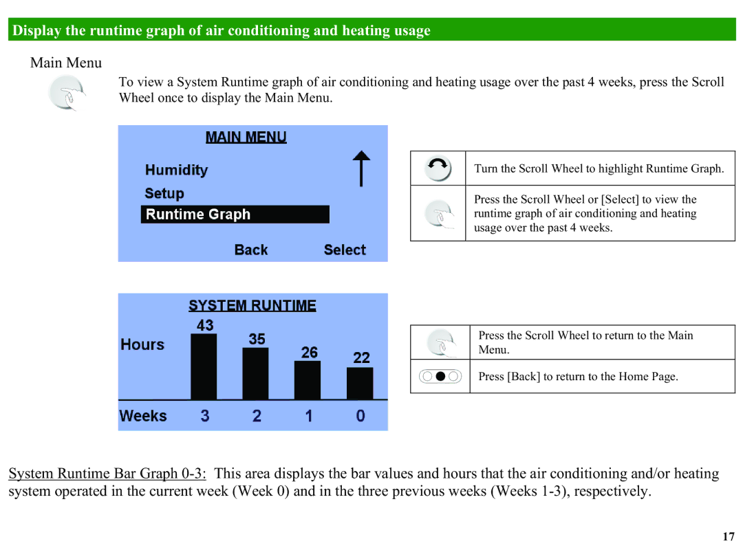 Home Automation RC-2000, RC-1000 manual Turn the Scroll Wheel to highlight Runtime Graph 