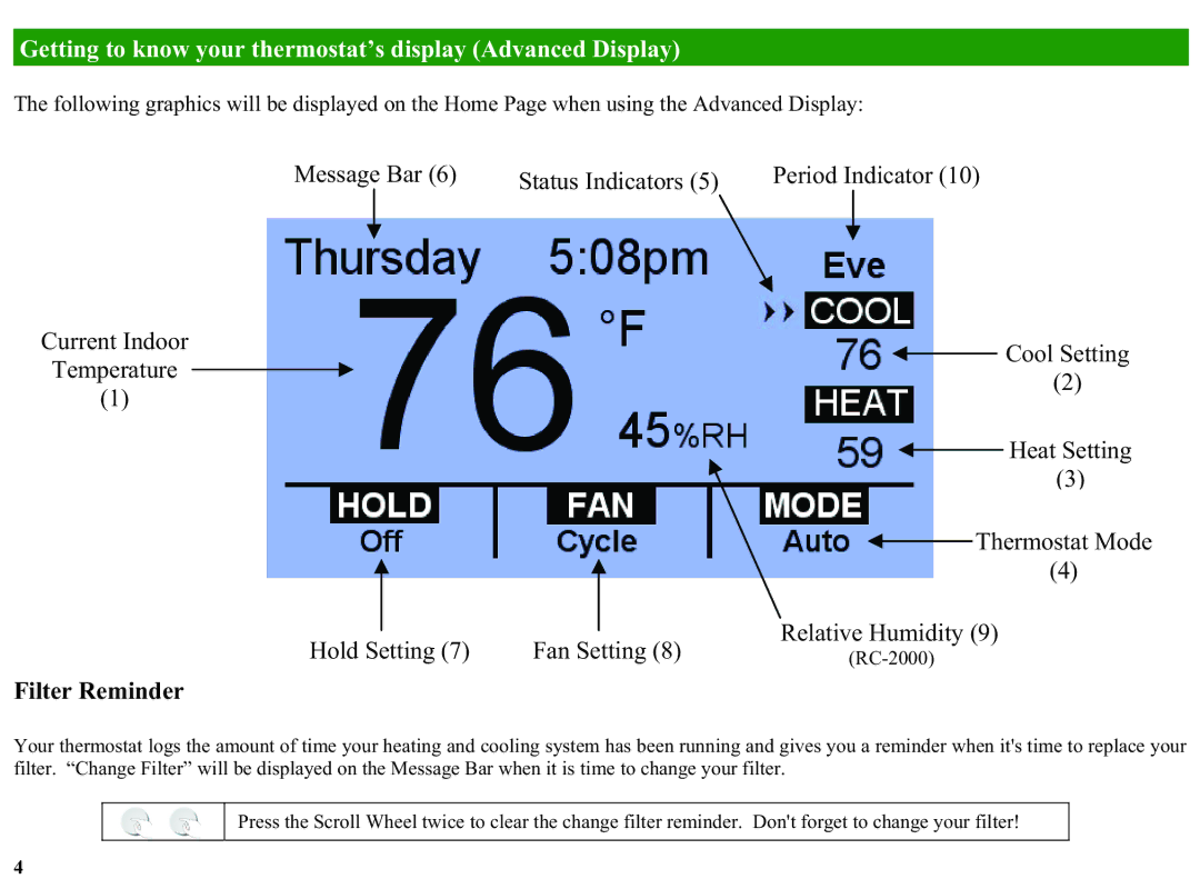 Home Automation RC-1000, RC-2000 manual Filter Reminder 