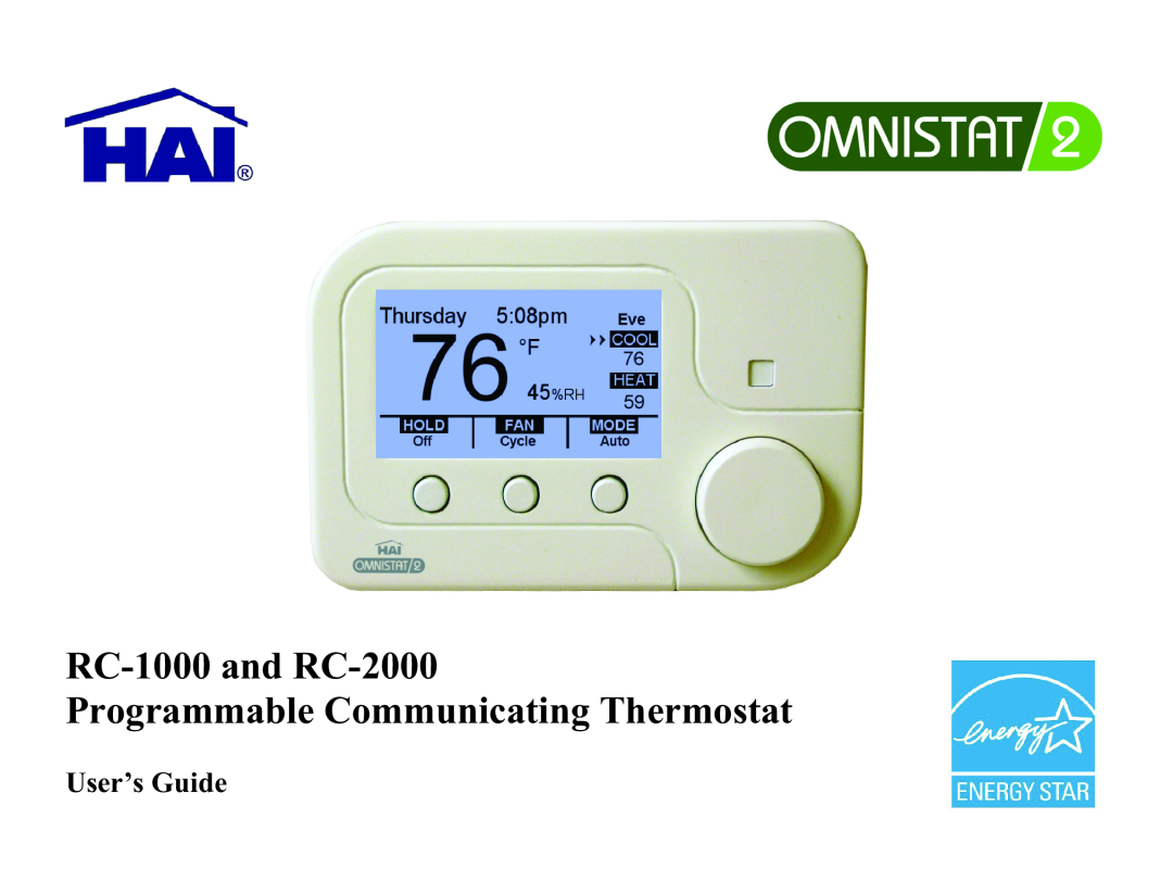 Home Automation manual User’s Guide, RC-1000and RC-2000, Programmable Communicating Thermostat 