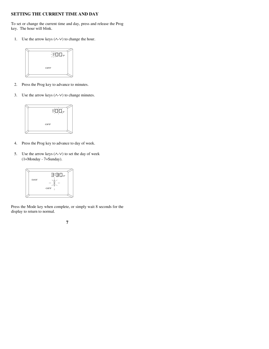 Home Automation RC-120 owner manual Setting the Current Time and DAY 