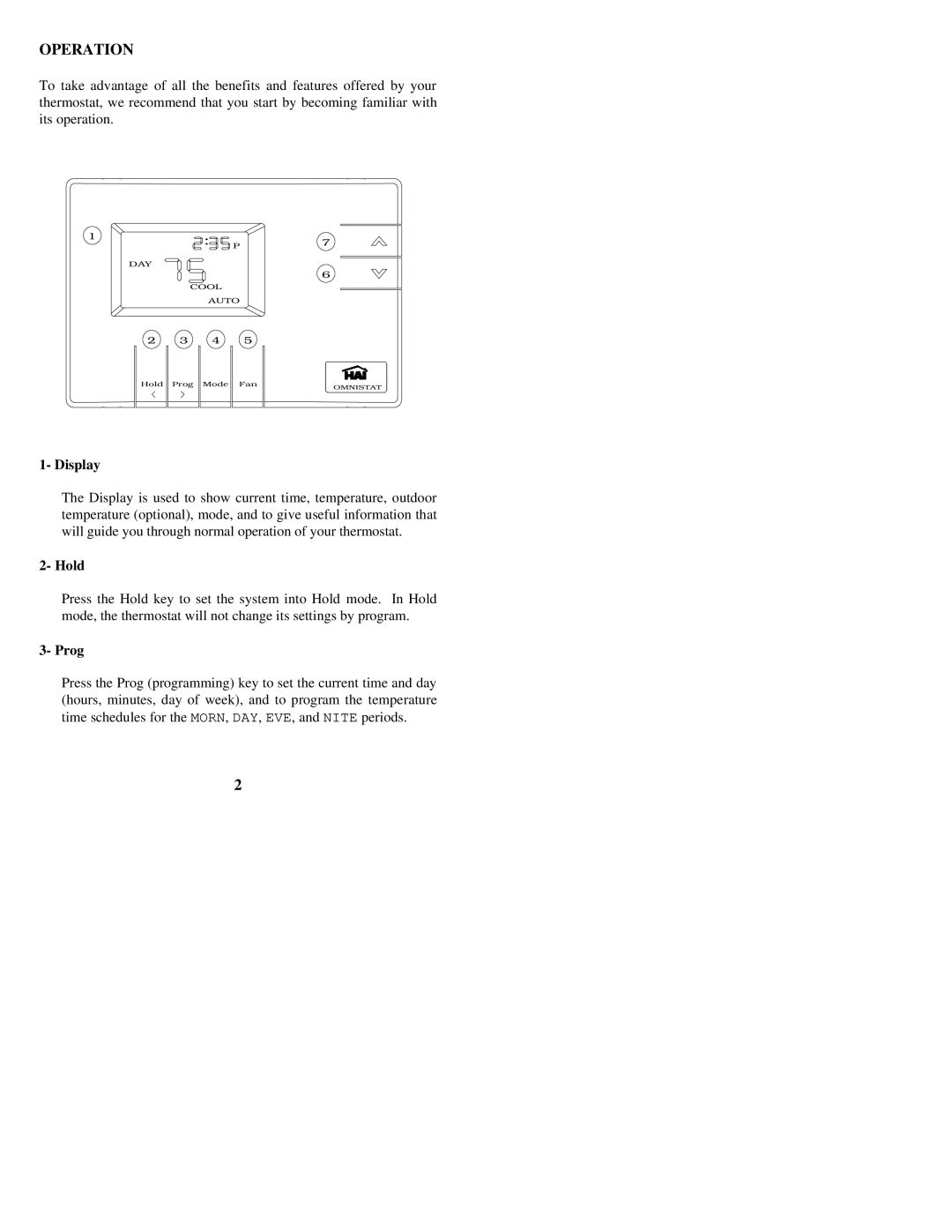 Home Automation RC-120 owner manual Operation, Display 