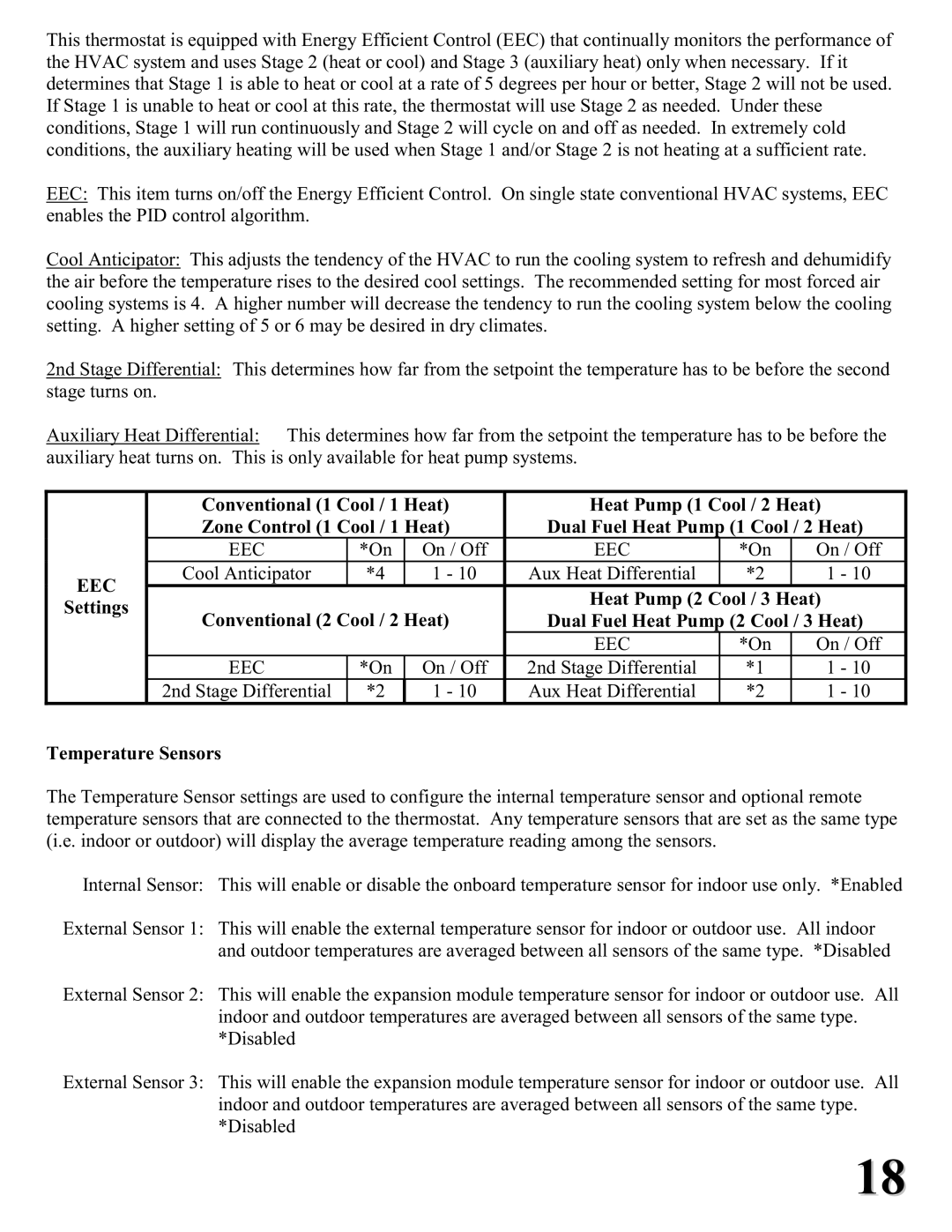 Home Automation RC-2000 installation instructions Eec, Heat Pump 2 Cool / 3 Heat, Temperature Sensors 