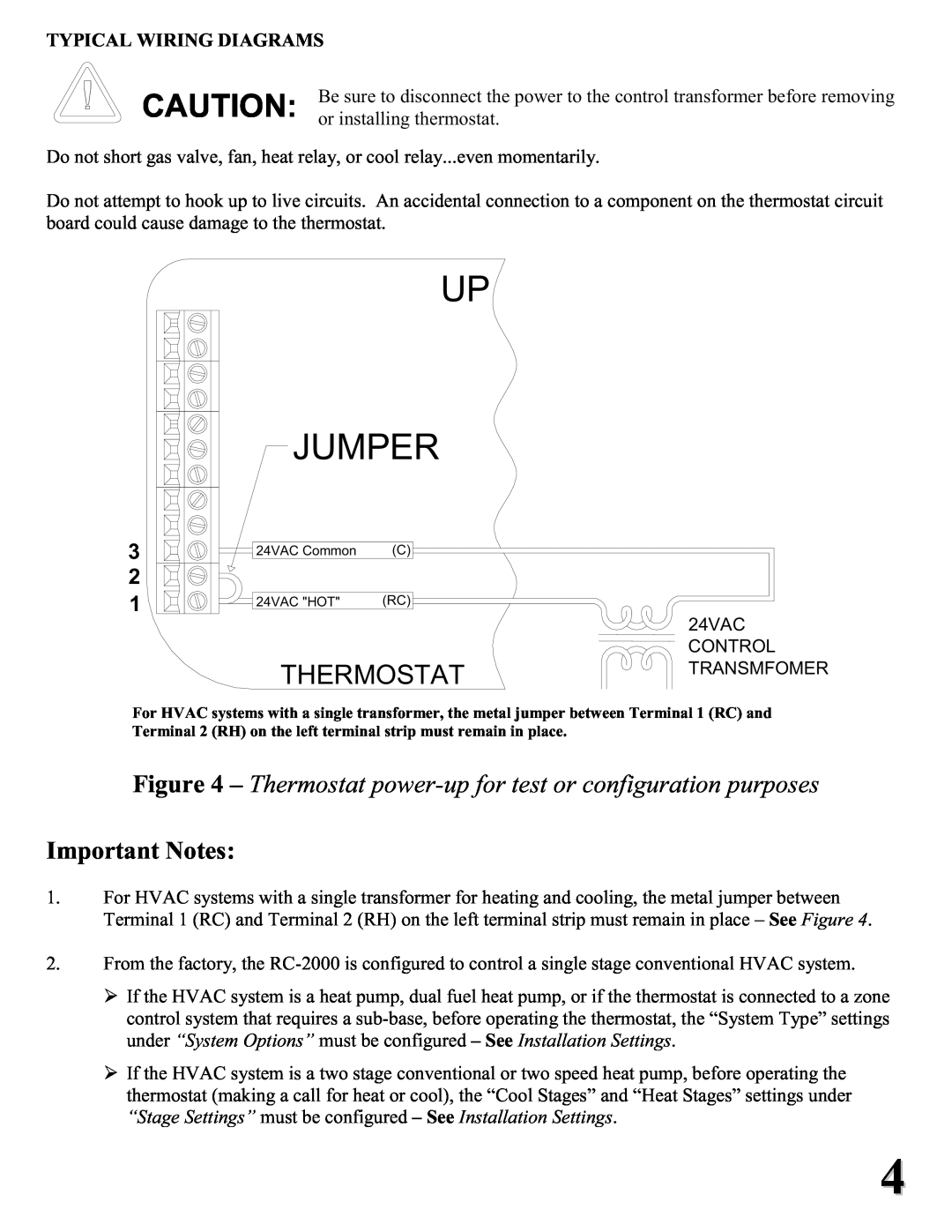 Home Automation RC-2000 installation instructions Jumper, Thermostat, Important Notes 