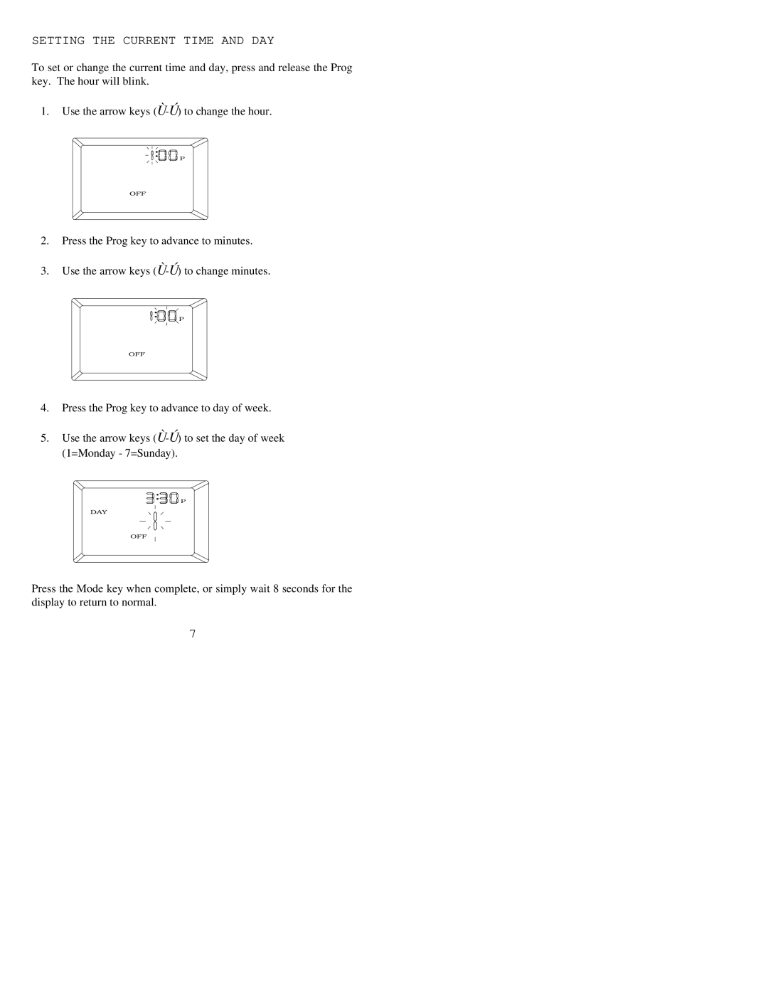 Home Automation RC-80 owner manual Setting the Current Time and DAY 