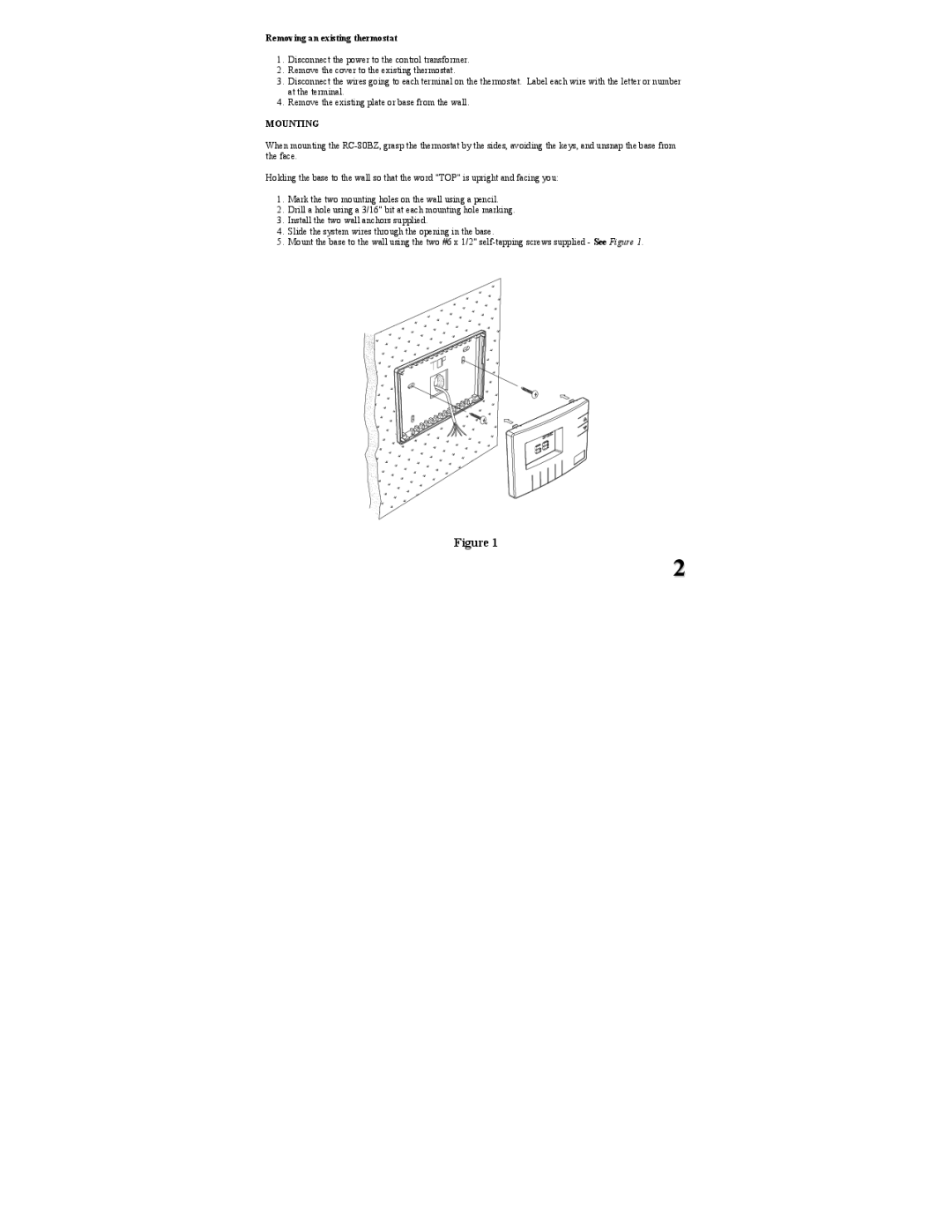 Home Automation RC-80BZ installation instructions Removing an existing thermostat, Mounting 