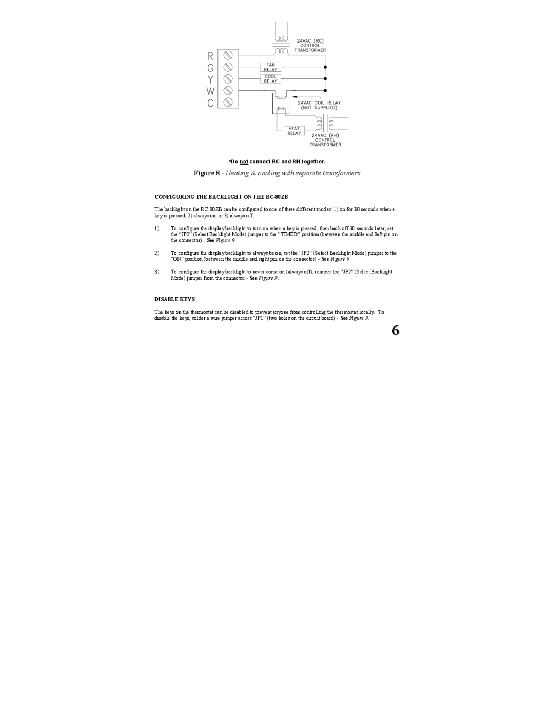 Home Automation RC-80BZ installation instructions Configuring the Backlight on the RC-80ZB, Disable Keys 