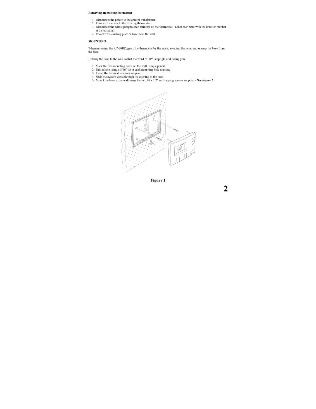Home Automation RC-80BZ installation instructions Removing an existing thermostat, Mounting 