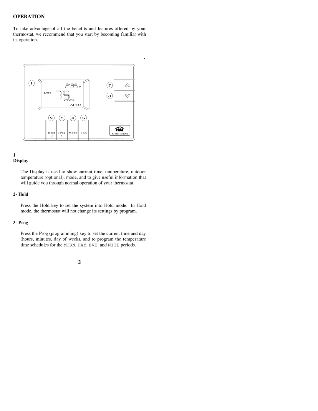 Home Automation RC-81 owner manual Operation, Display 