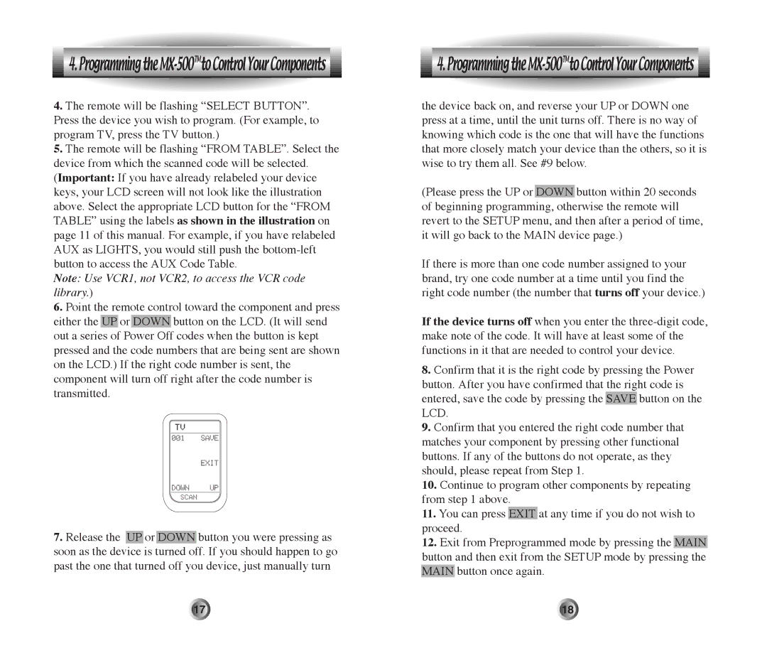 Home Theater Direct manual Programming the MX-500TMto Control Your Components 