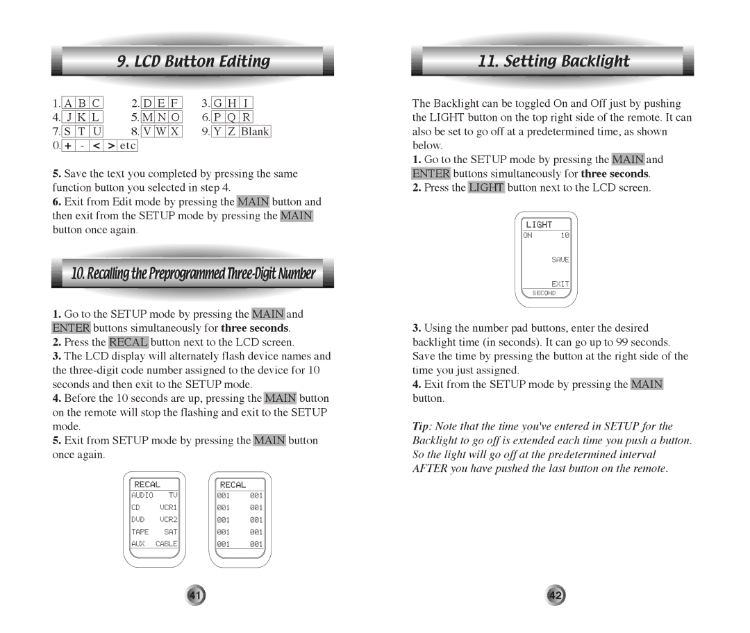 Home Theater Direct MX-500 manual Setting Backlight, + etc 