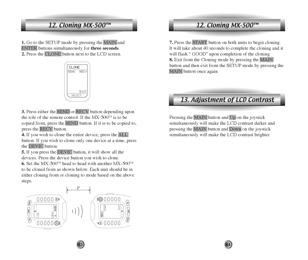 Home Theater Direct manual Cloning MX-500ª, Adjustment of LCD Contrast 