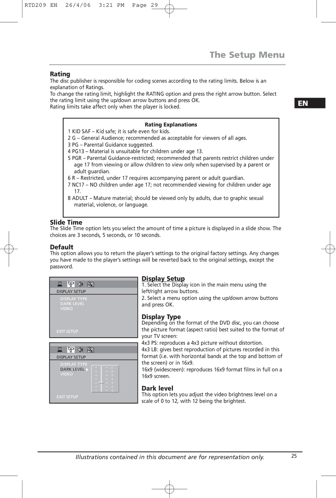 Home Theater Direct RTD209 manual Setup Menu 