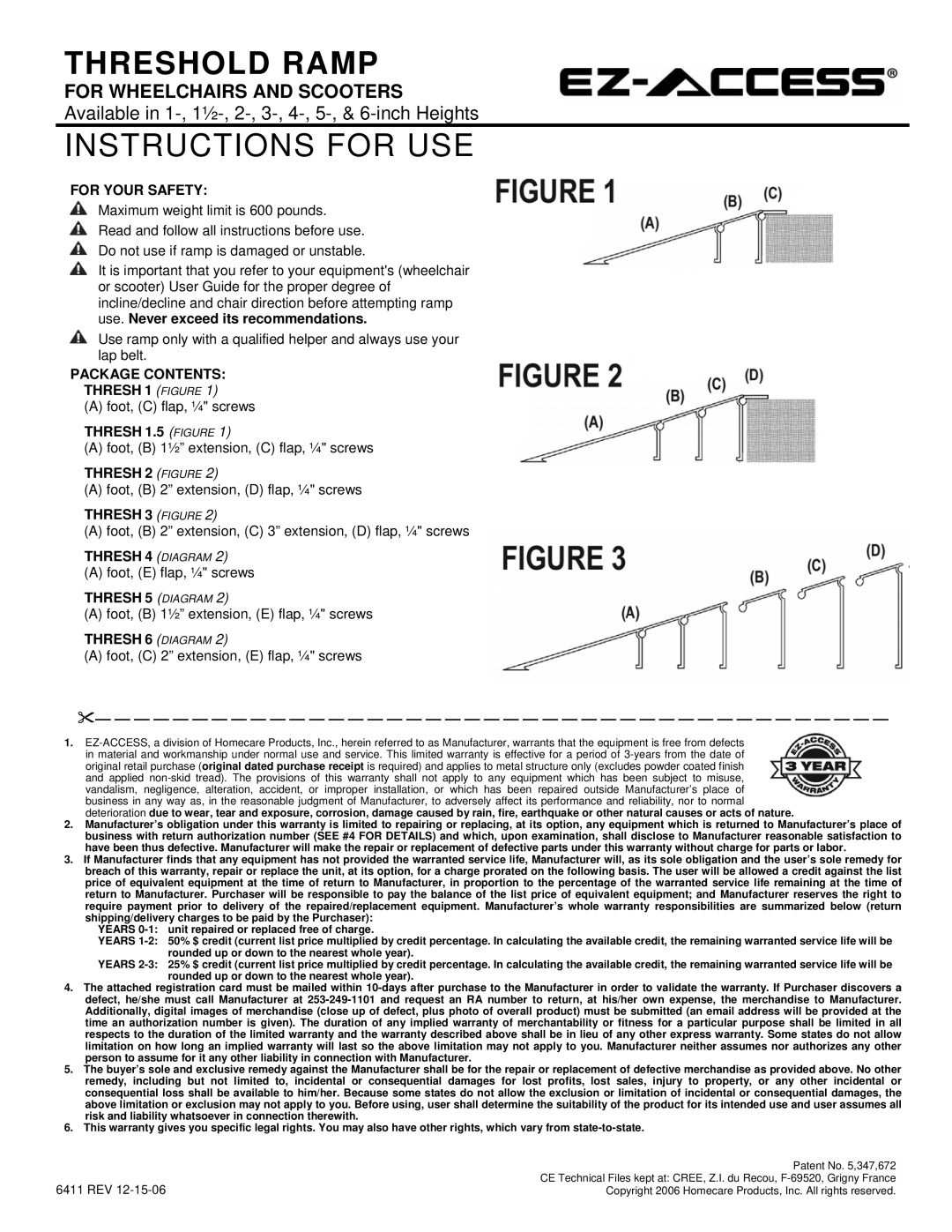 Homecare Enterprise Mobility Aid manual Threshold Ramp, Instructions for USE 