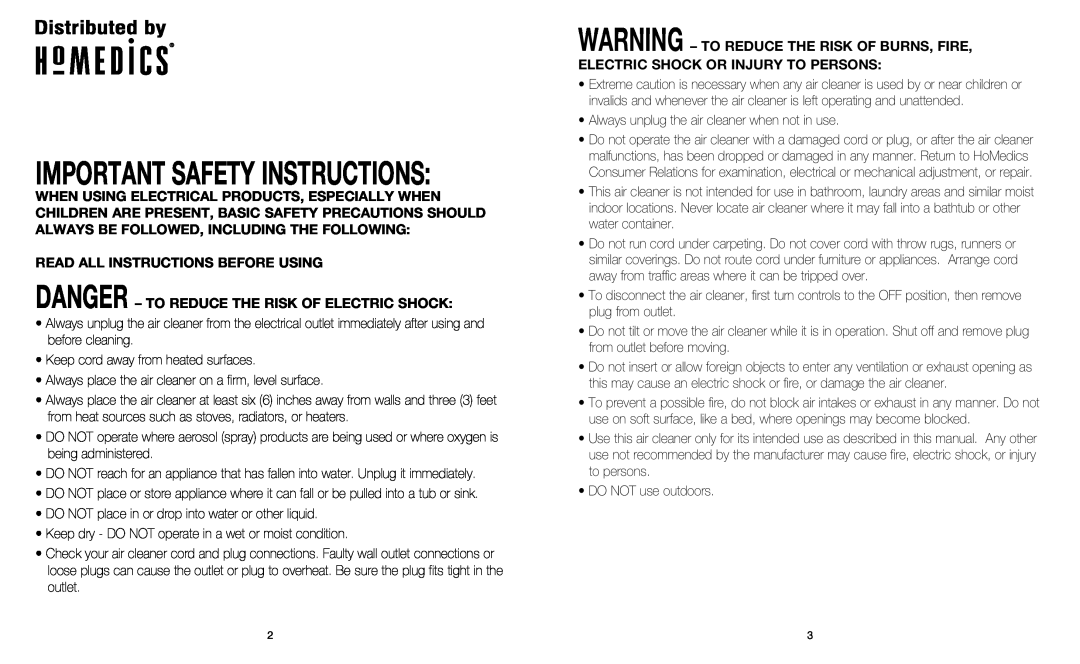 HoMedics AR-15 instruction manual Important Safety Instructions, Read All Instructions Before Using 