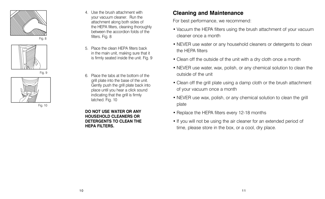 HoMedics AR-25 instruction manual Cleaning and Maintenance 