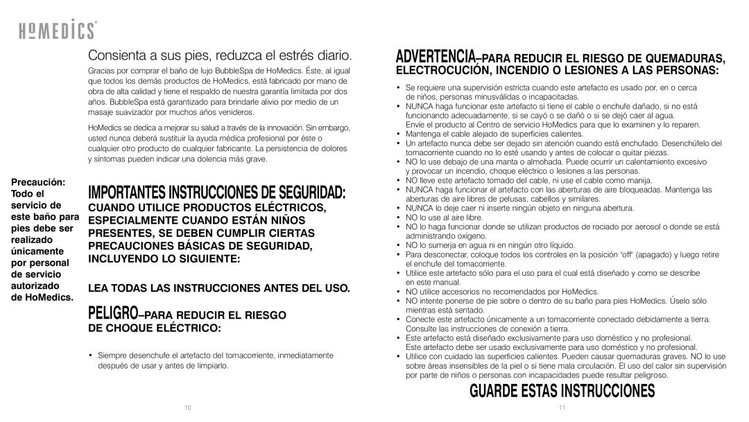 HoMedics BL-150 instruction manual Guarde Estas Instrucciones, Consienta a sus pies, reduzca el estrés diario 